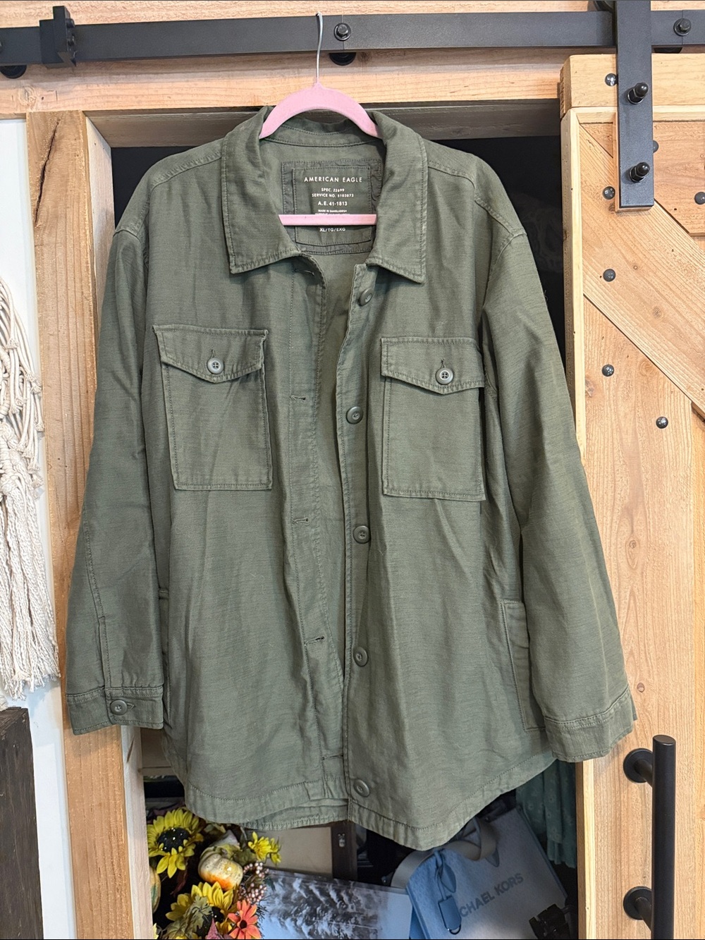 American Eagle Outfitters Green Utility Jacket with Chest Pockets